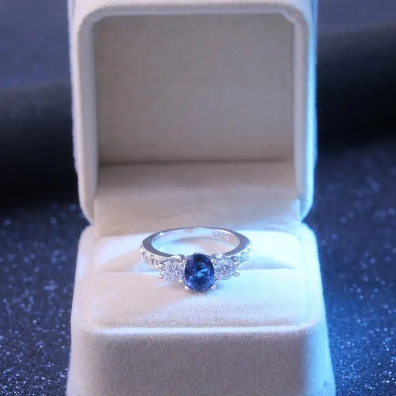 Blue Sapphire Engagement Ring For Women Bridal Jewelry