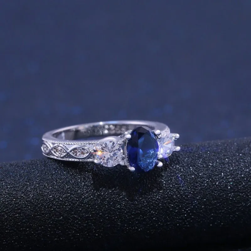 Blue Sapphire Engagement Ring For Women Bridal Jewelry