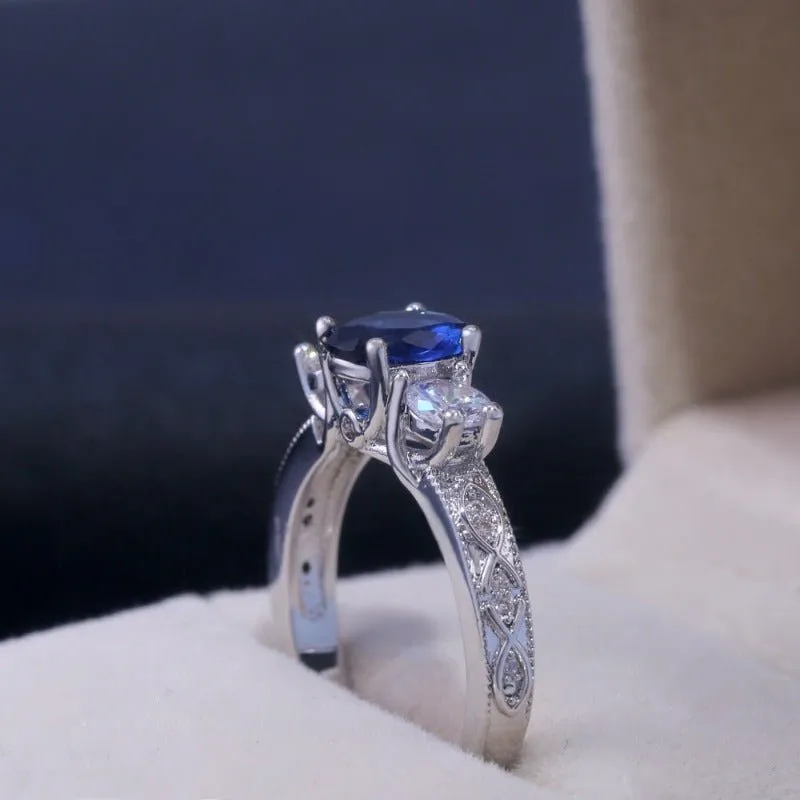 Blue Sapphire Engagement Ring For Women Bridal Jewelry