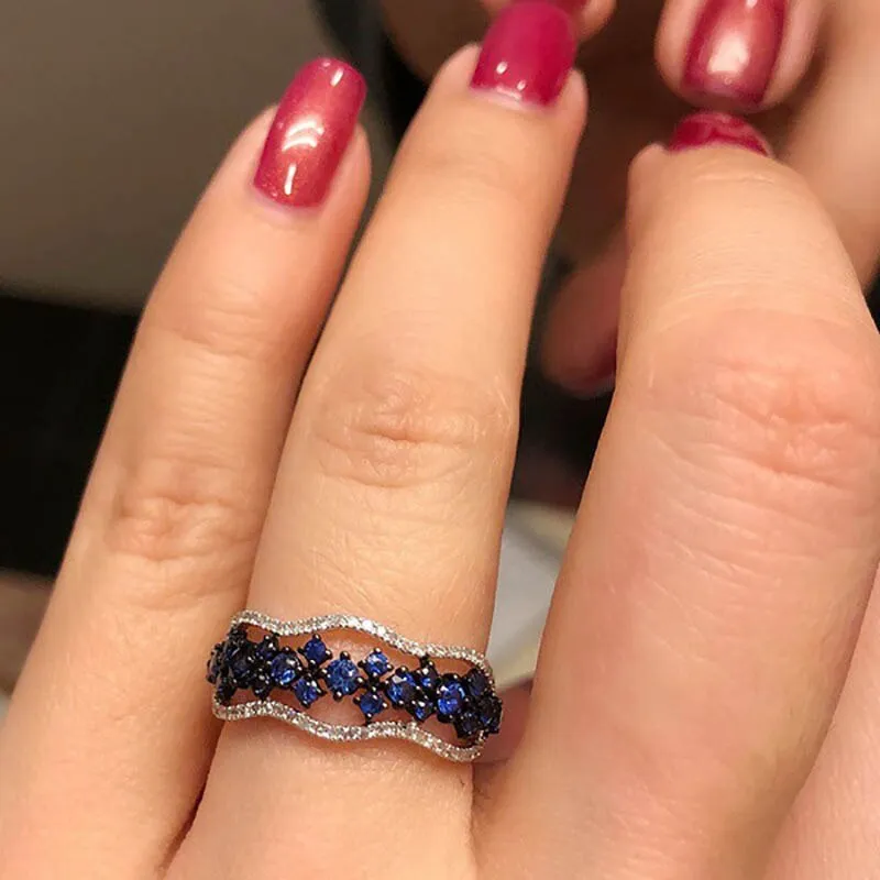 Blue Sapphire Gemstone Ring for Women Wedding Fine Jewelry