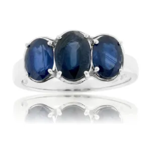 Blue Sapphire Three Stone Oval Ring