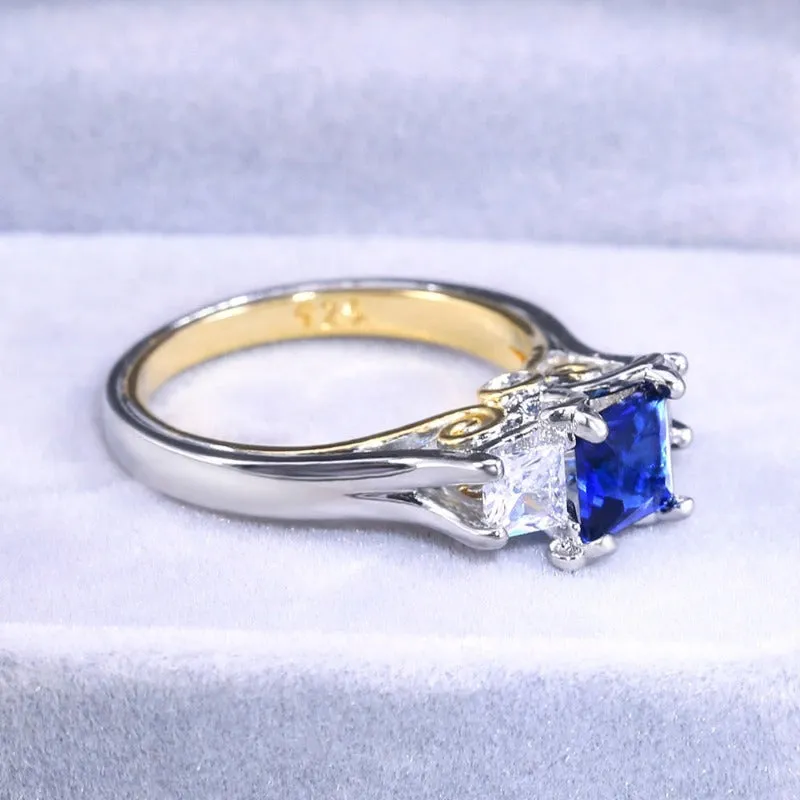 Blue Sapphire Wedding Ring Square Women Wedding Jewelry