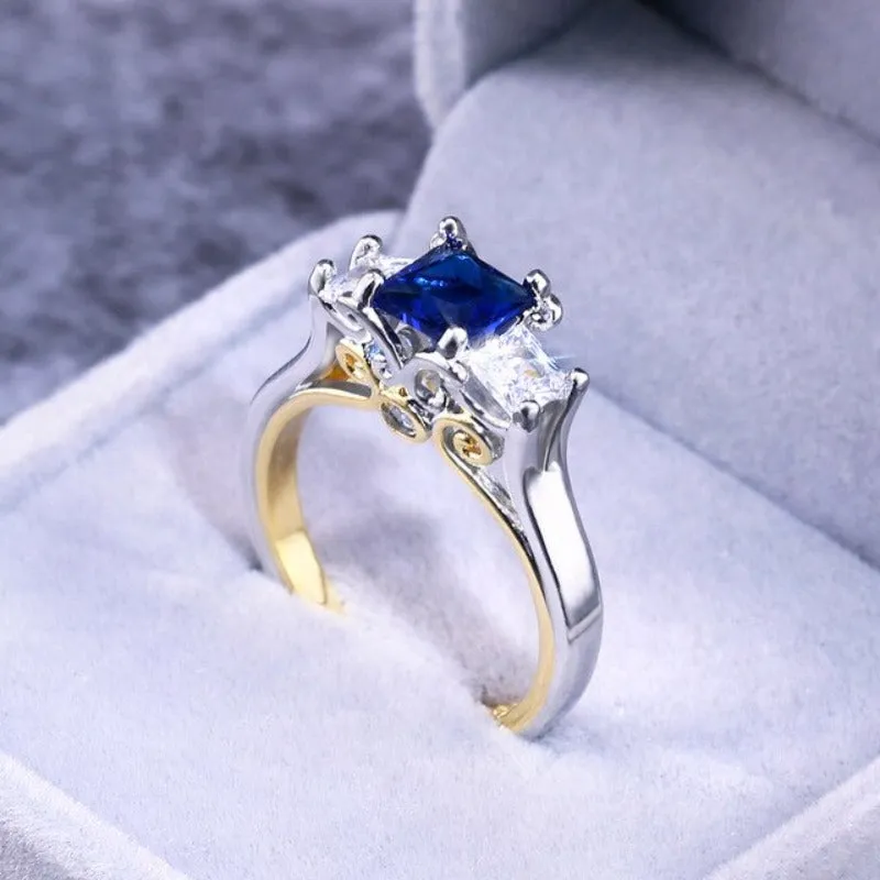 Blue Sapphire Wedding Ring Square Women Wedding Jewelry