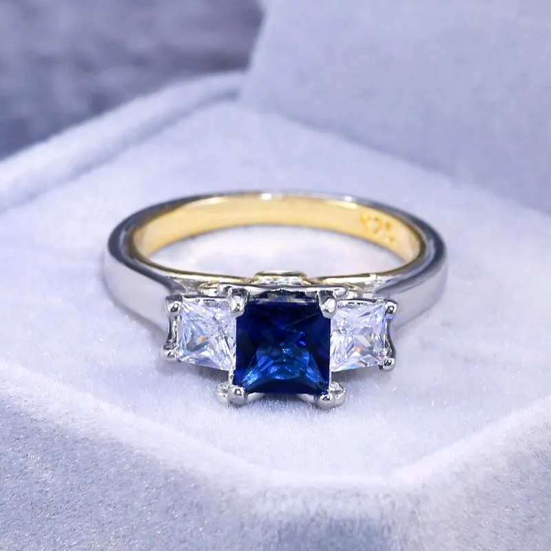 Blue Sapphire Wedding Ring Square Women Wedding Jewelry