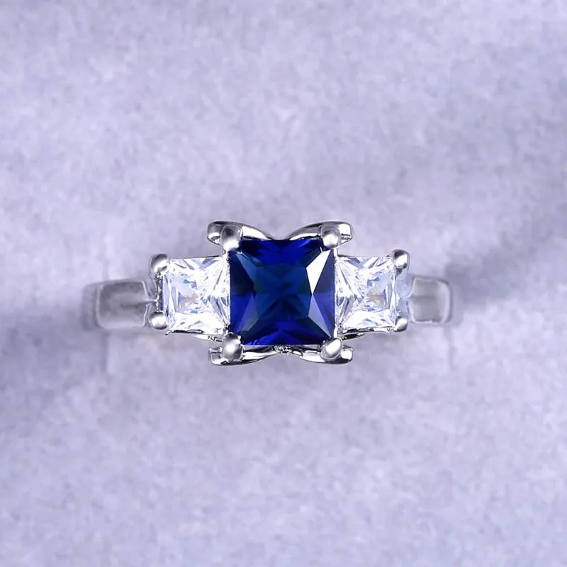 Blue Sapphire Wedding Ring Square Women Wedding Jewelry