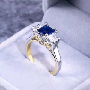 Blue Sapphire Wedding Ring Square Women Wedding Jewelry