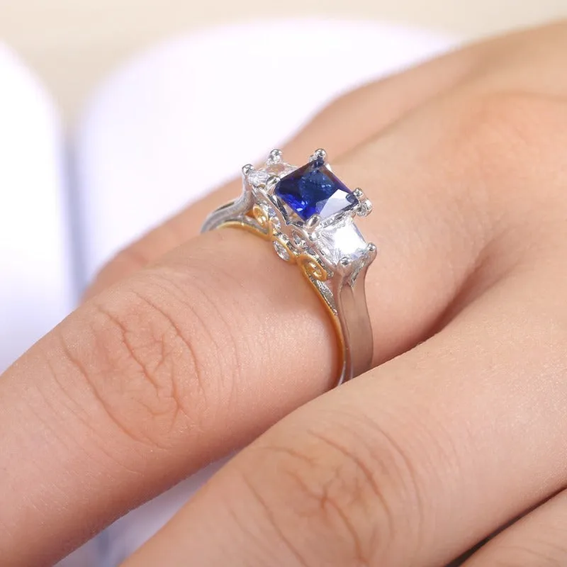 Blue Sapphire Wedding Ring Square Women Wedding Jewelry