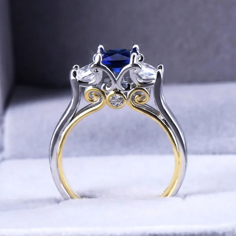 Blue Sapphire Wedding Ring Square Women Wedding Jewelry