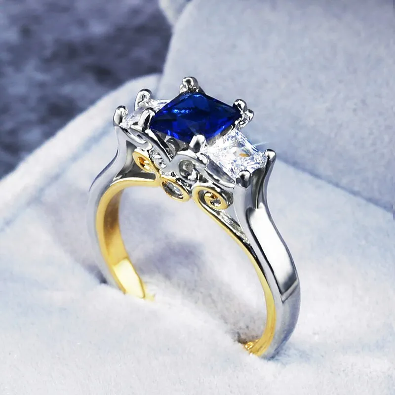 Blue Sapphire Wedding Ring Square Women Wedding Jewelry