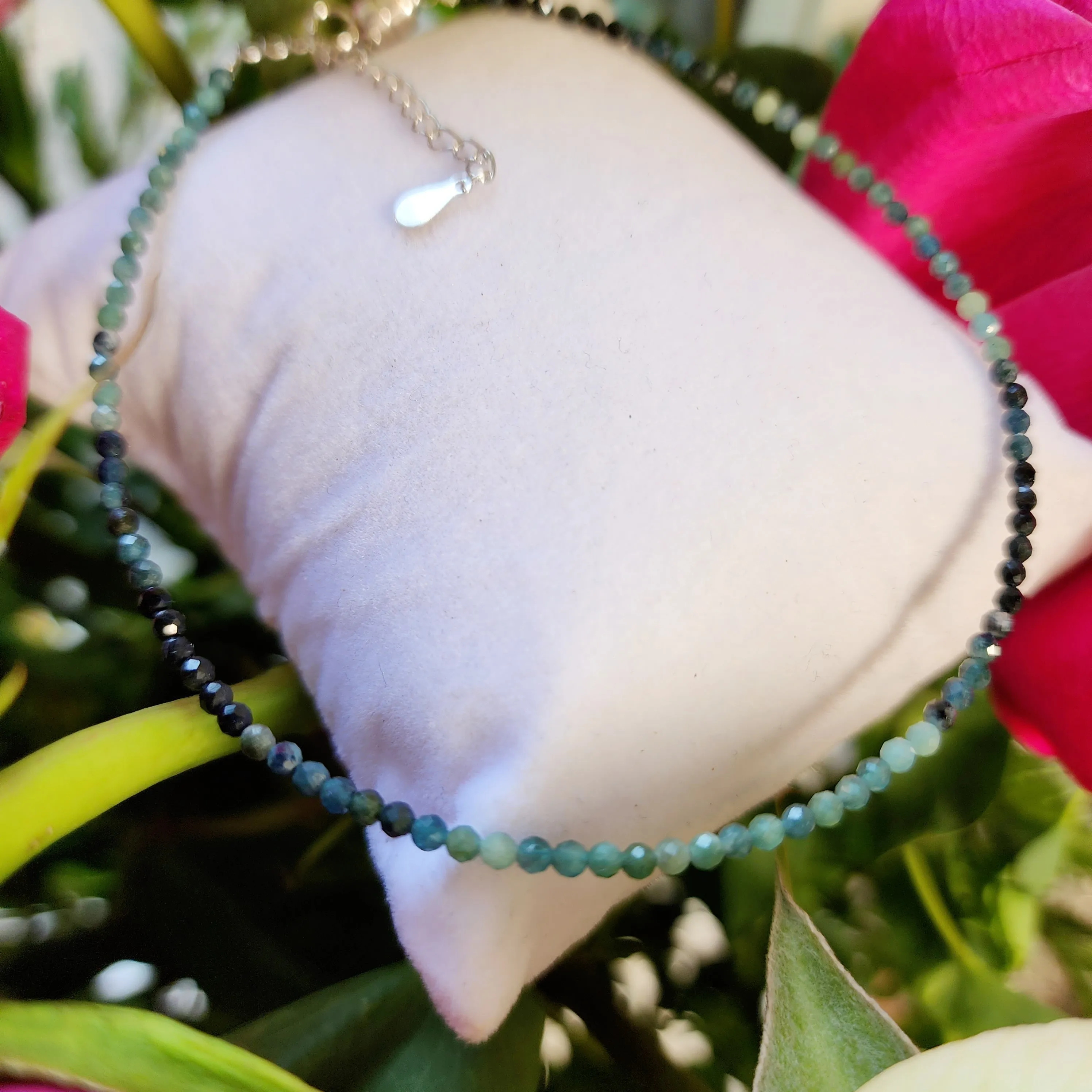 Blue Tourmaline Micro Faceted Anklet .925 Silver for Connection with Higher Realms or Beings