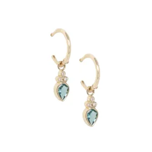 Blue Tourmaline Pear & Diamonds Hoop Earrings