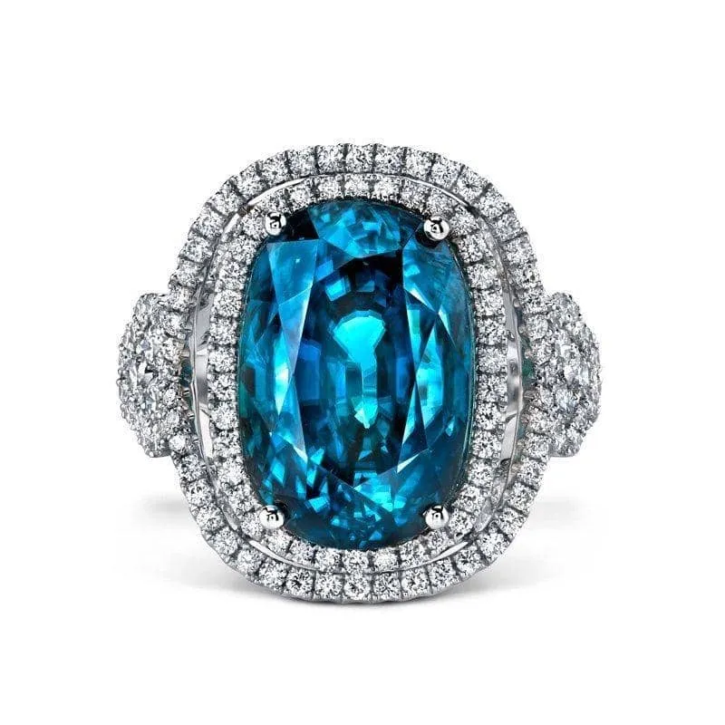 Blue Zircon & Diamond Ring