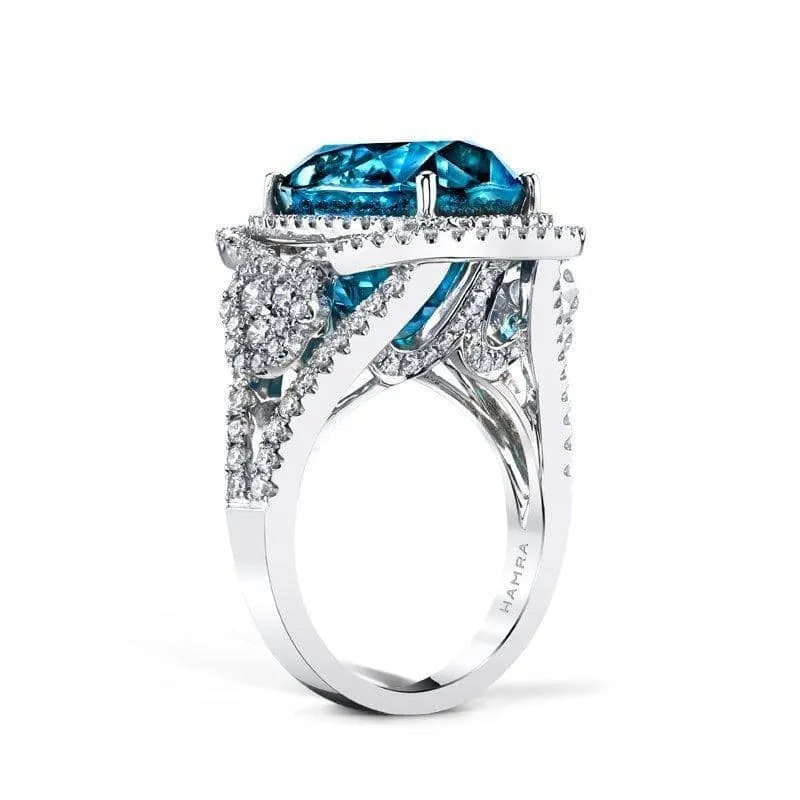 Blue Zircon & Diamond Ring