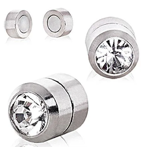 Body Accentz Earrings CZ Magnetic Fake Plugs Pair simulates 0 Gauge