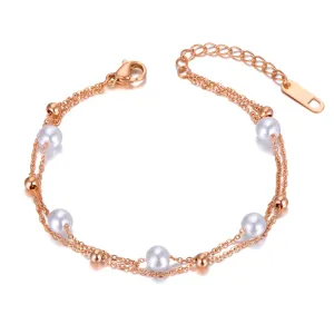 Bohemia Double Layer White Pearl Charm Anklets For Women