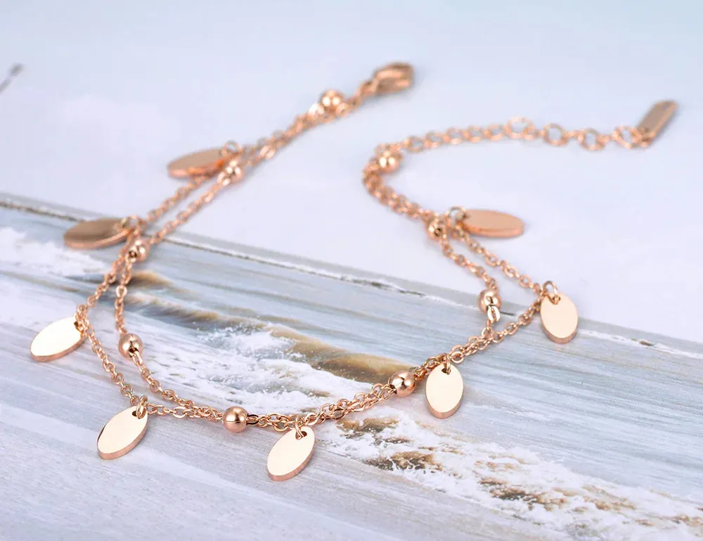Bohemia Double Layers Small Disc Charm Anklet For Women Girl