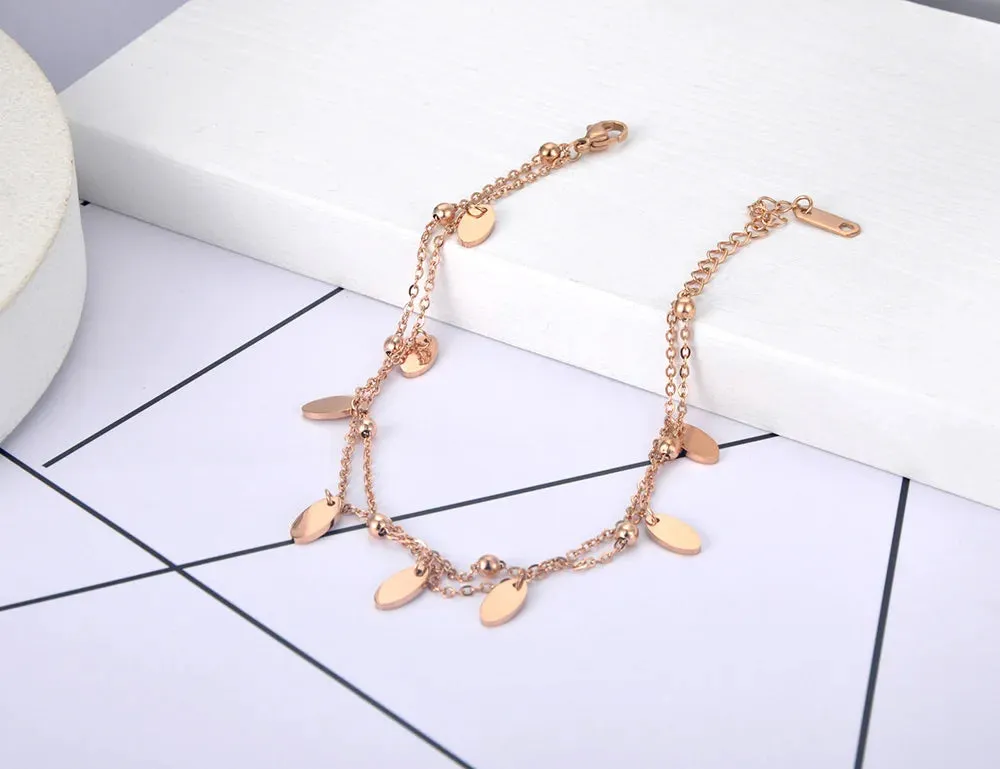 Bohemia Double Layers Small Disc Charm Anklet For Women Girl