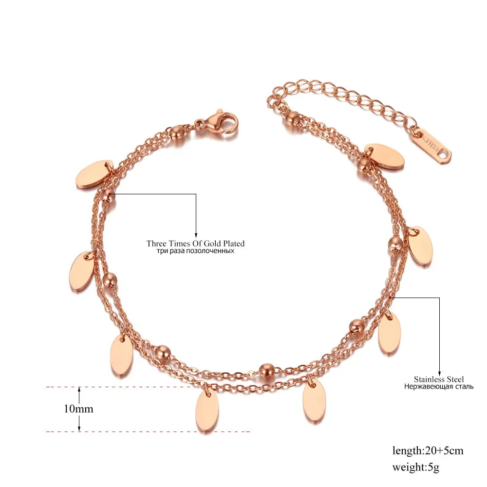 Bohemia Double Layers Small Disc Charm Anklet For Women Girl