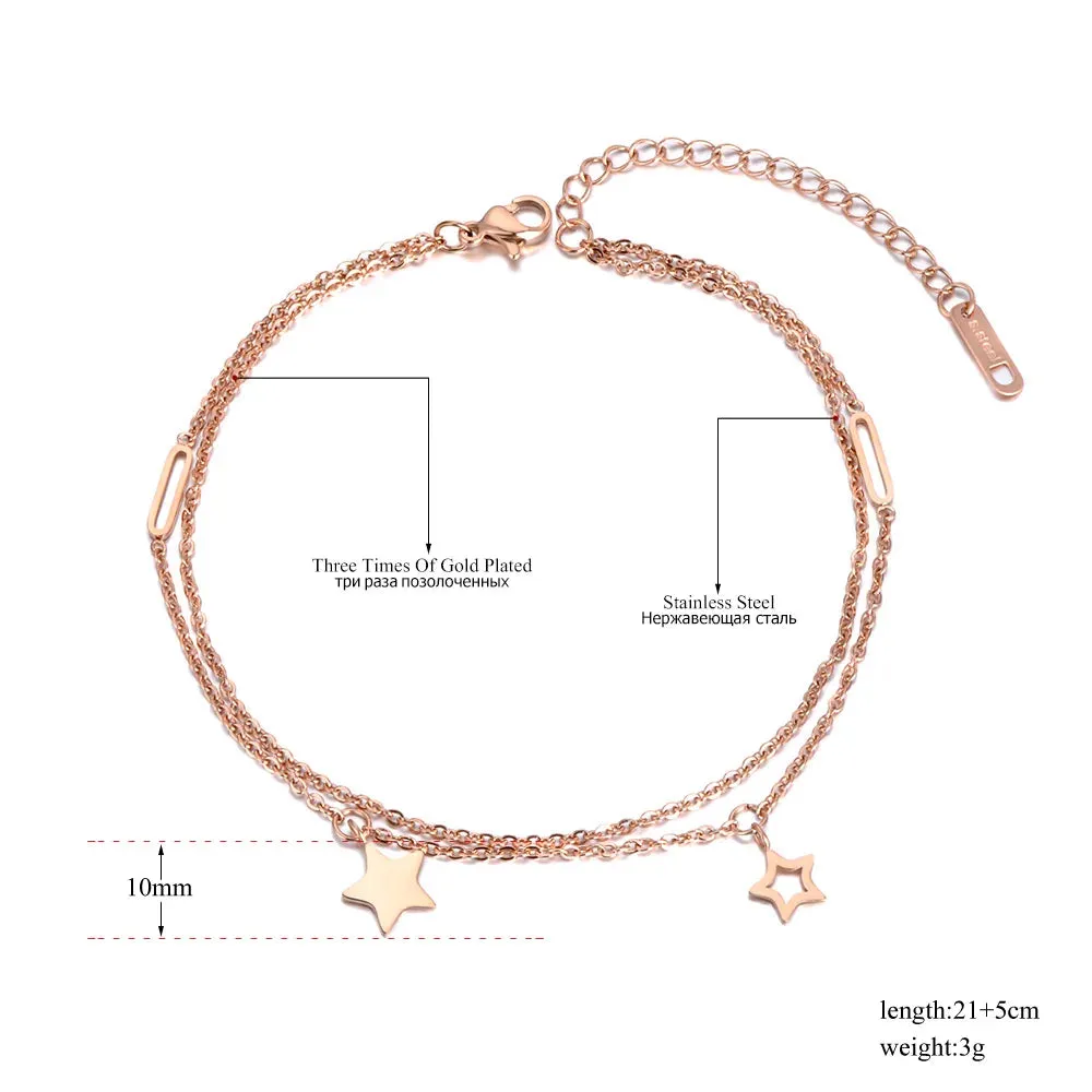 Bohemia Double Layers Star Charm Anklet For Women Girls