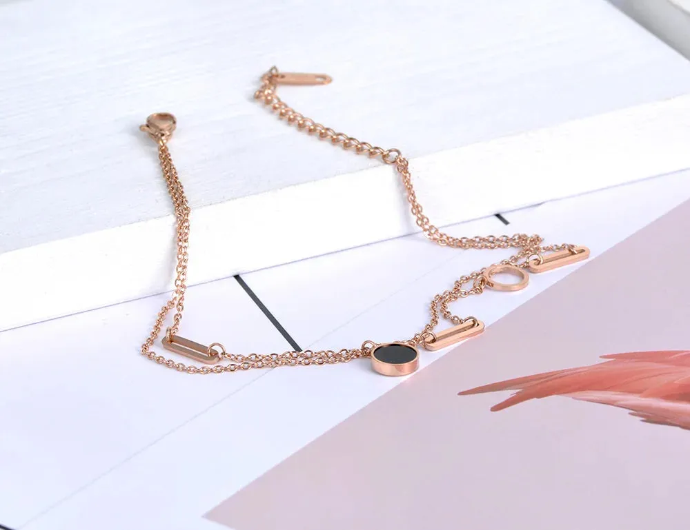 Bohemia Rose Gold Plated Double Layer Geometry Acrylic Circle Anklets For Women