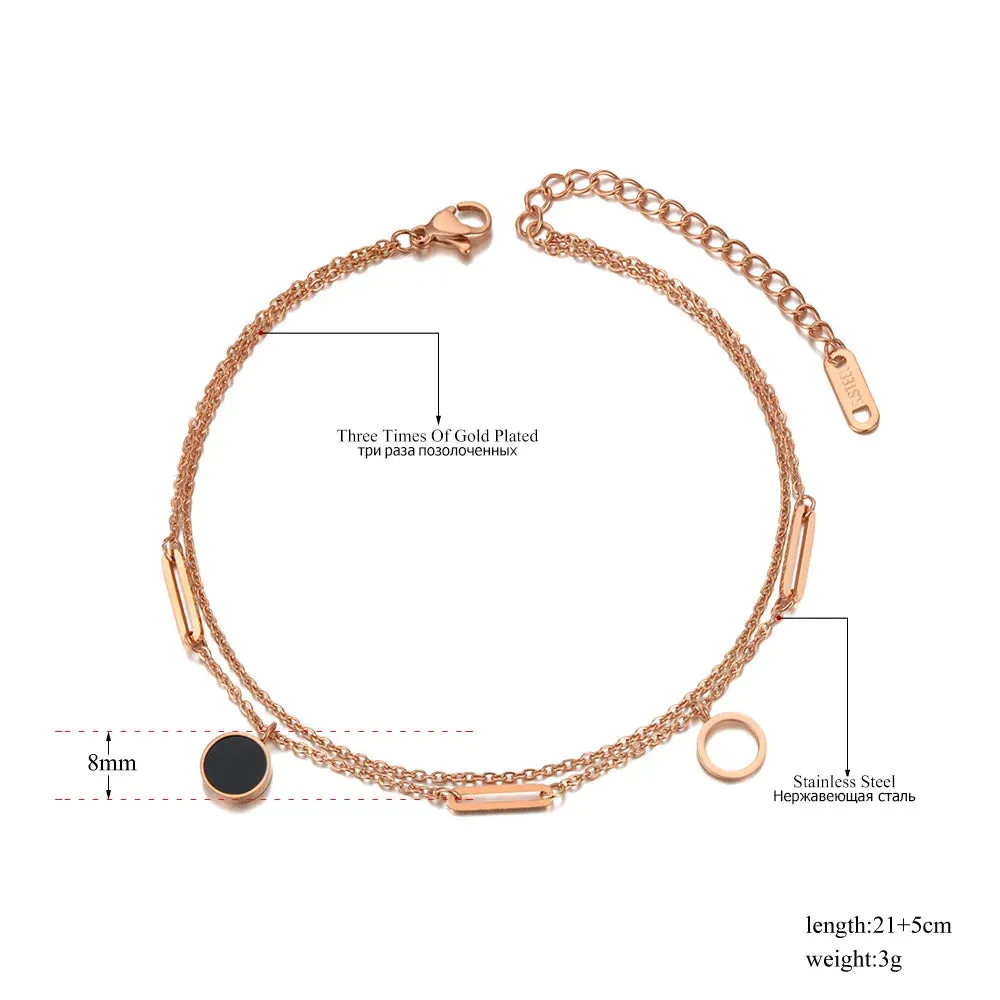 Bohemia Rose Gold Plated Double Layer Geometry Acrylic Circle Anklets For Women