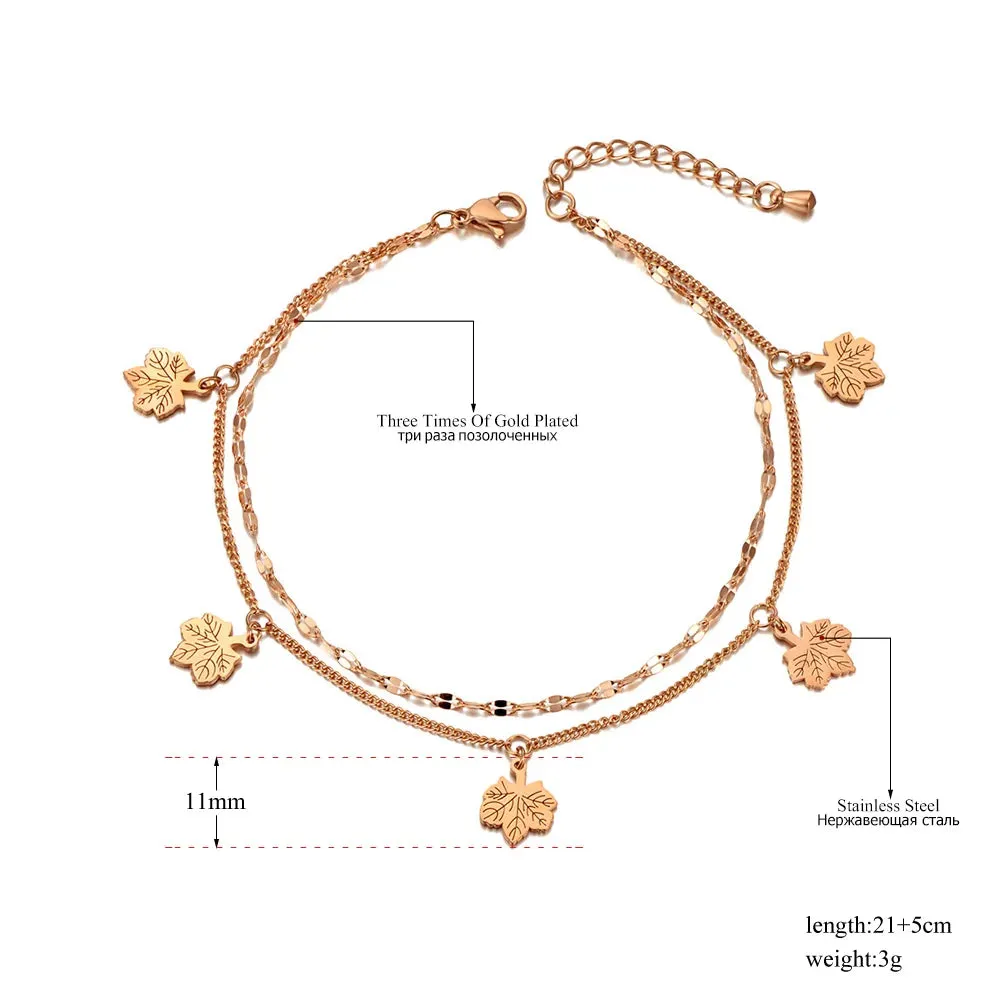 Bohemia Style Double Layer Maple Leaf Anklets For Women Girls