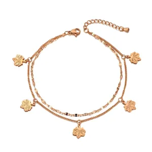 Bohemia Style Double Layer Maple Leaf Anklets For Women Girls