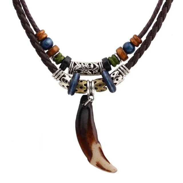 Bohemian Leather and Bead Charm Pendants