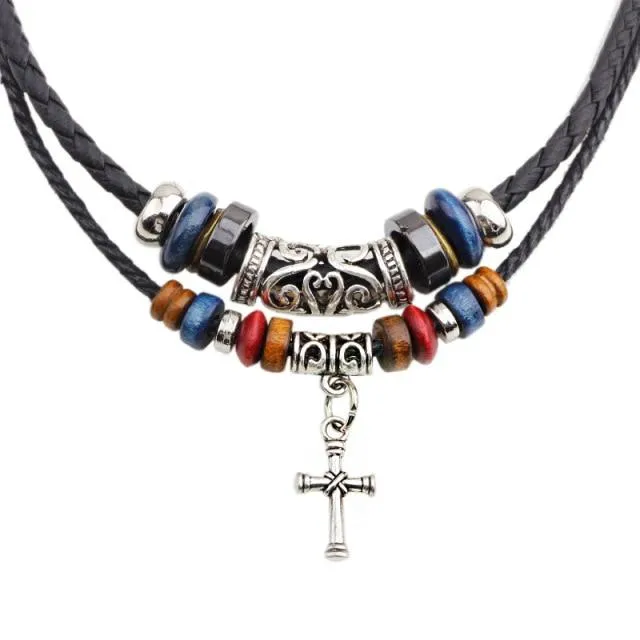 Bohemian Leather and Bead Charm Pendants