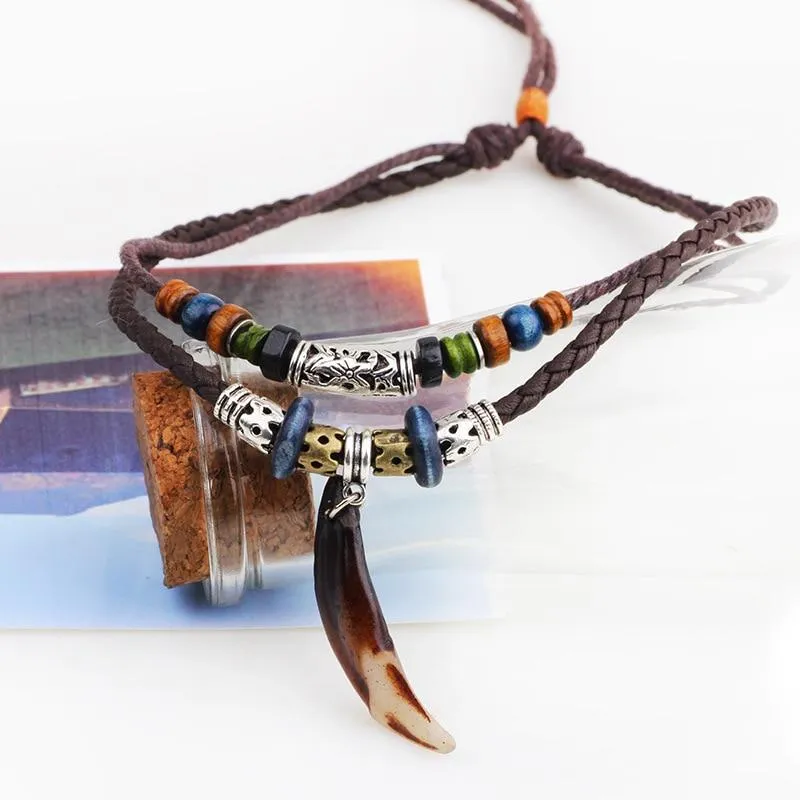 Bohemian Leather and Bead Charm Pendants