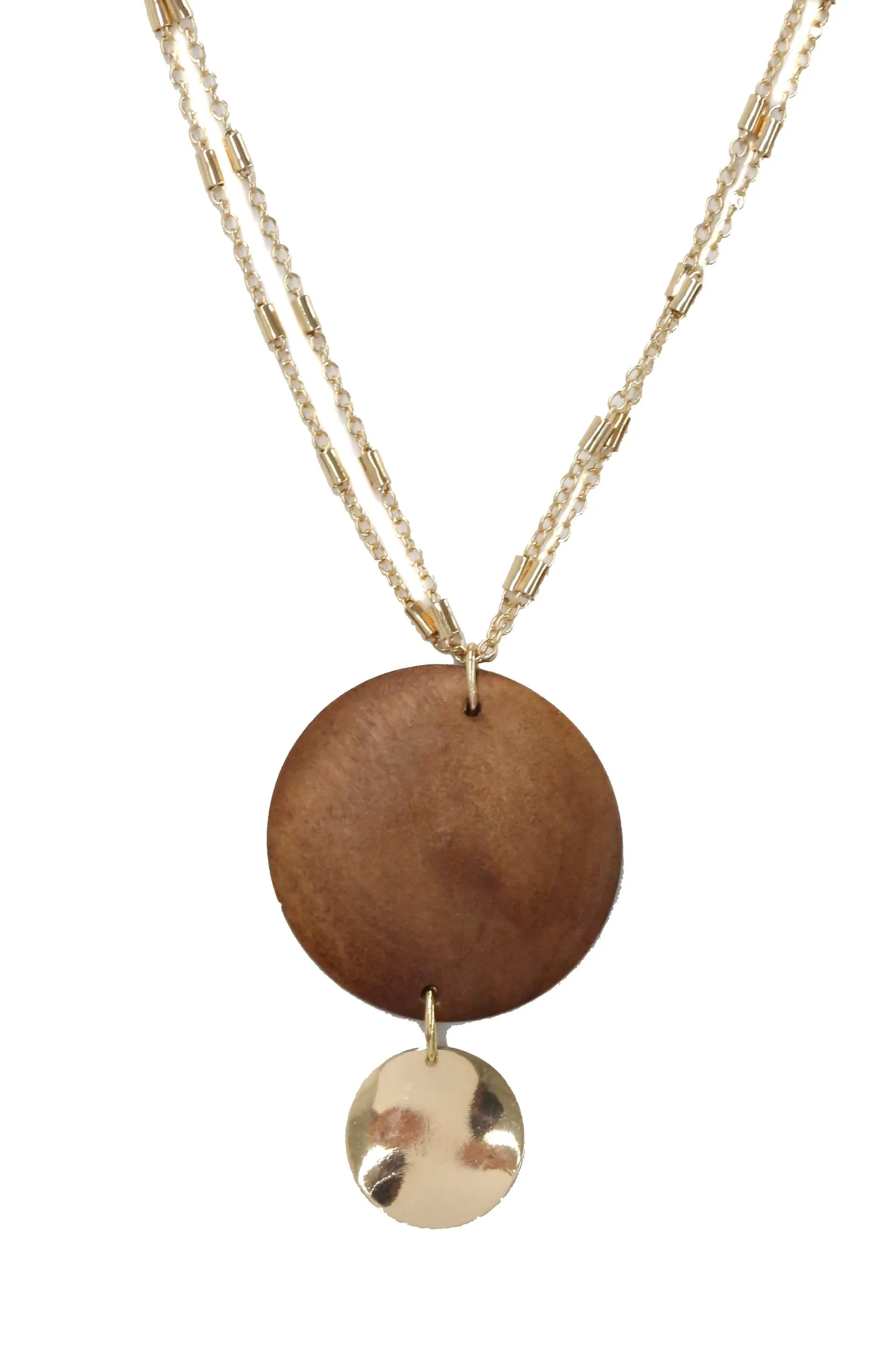 Bohemian Statement Wood Pendant Necklace in Gold