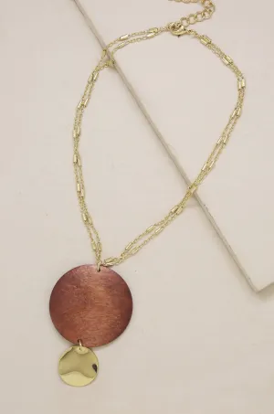Bohemian Statement Wood Pendant Necklace in Gold