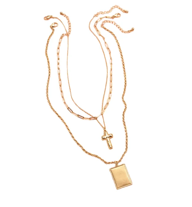 Boho Tag Cross Layered Necklace
