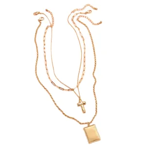 Boho Tag Cross Layered Necklace