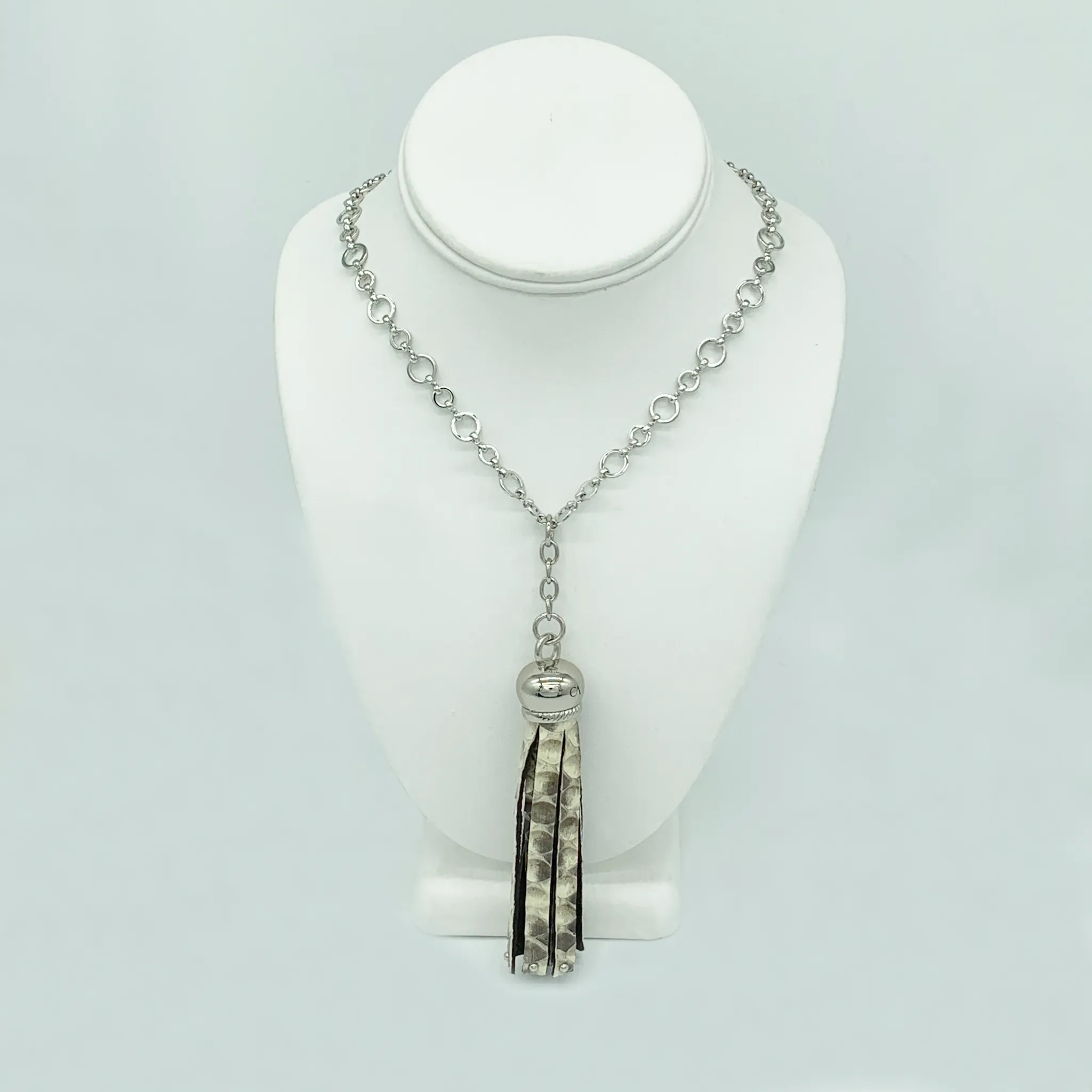 CA Rhodium Plated Python Tassel Necklace