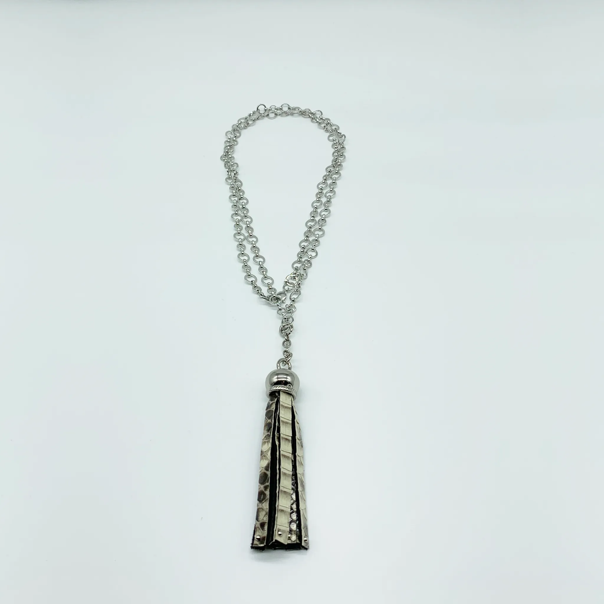 CA Rhodium Plated Python Tassel Necklace