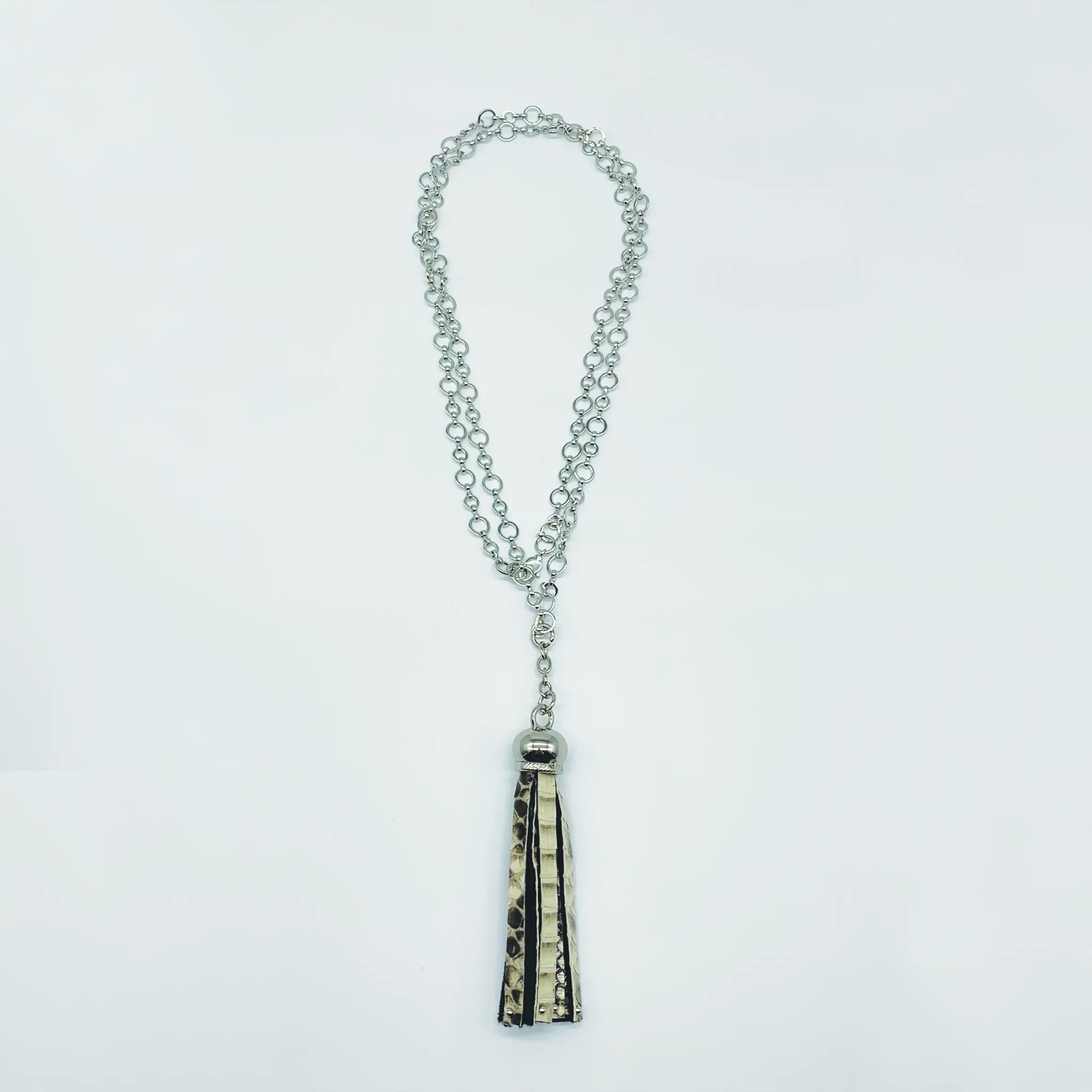 CA Rhodium Plated Python Tassel Necklace