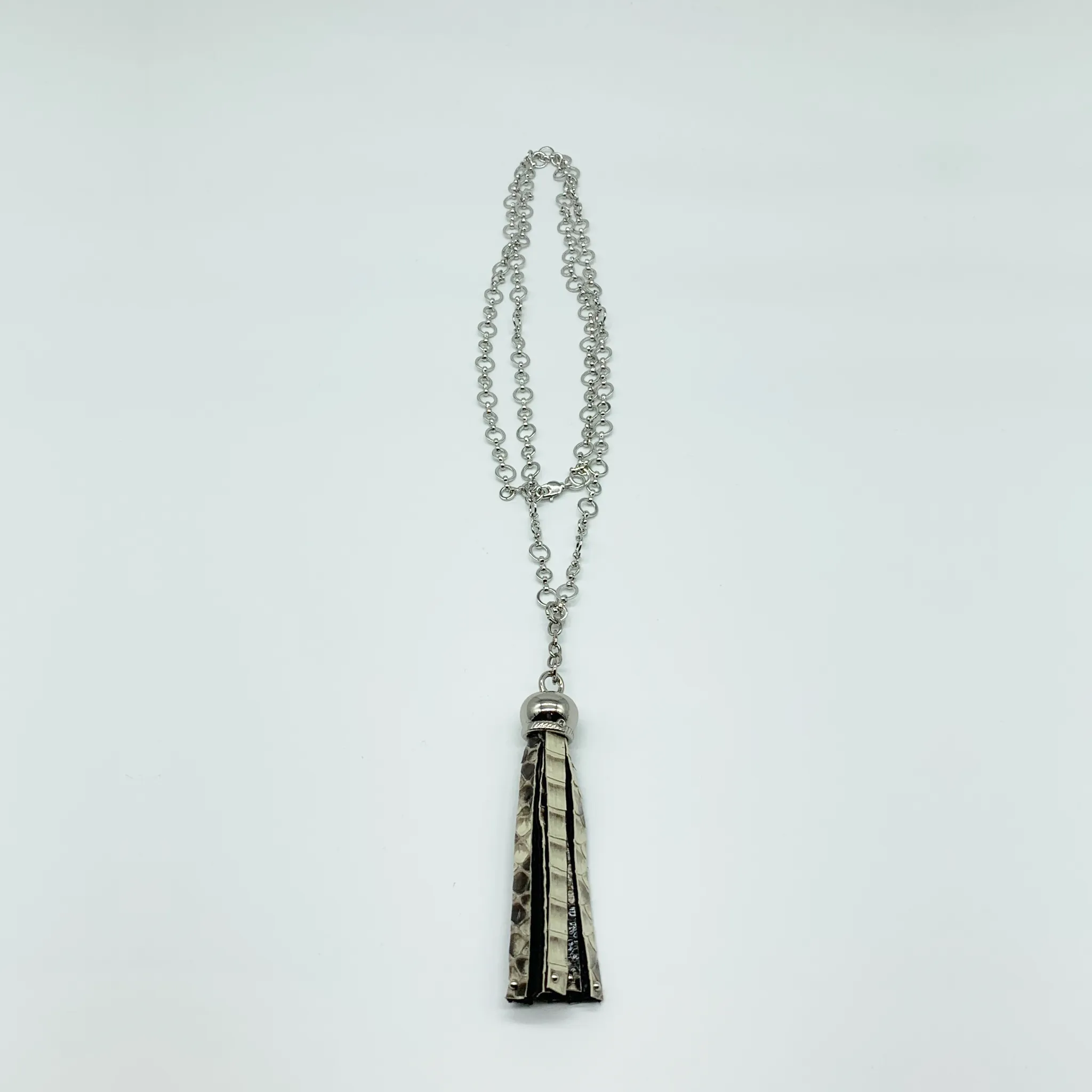 CA Rhodium Plated Python Tassel Necklace