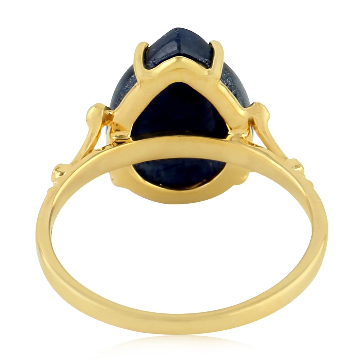 Carving Pear Blue Sapphire Bezel Diamond In Yellow Gold Flower Ring