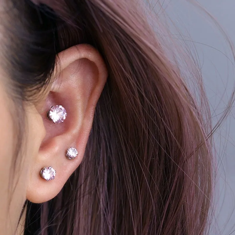 Chic Cubic Zirconia Helix Non Piercing Magnetic Stud Earring