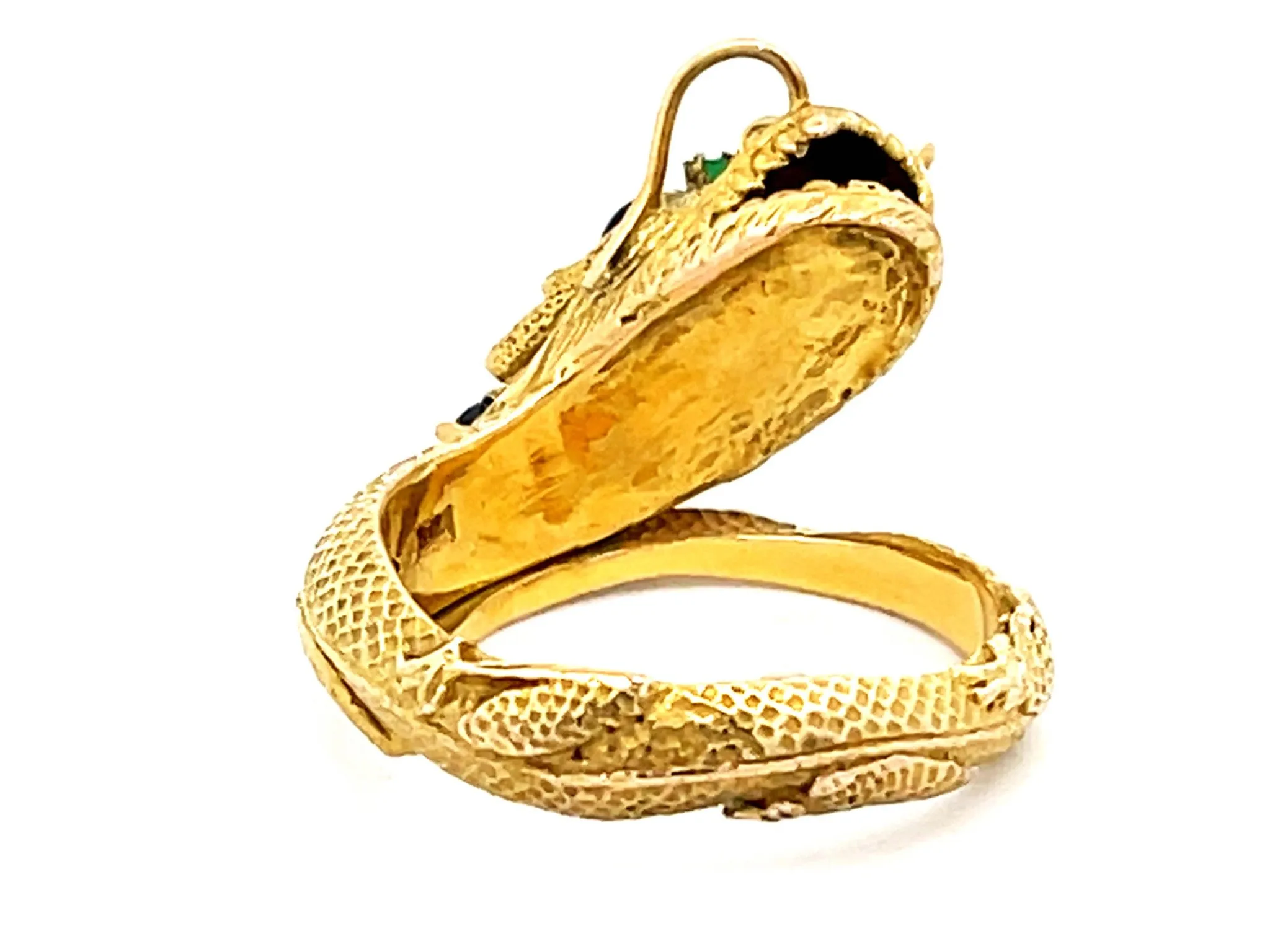 Chinese Dragon Wraparound Ring with Sapphires & Emerald Eyes in 14k Yellow Gold