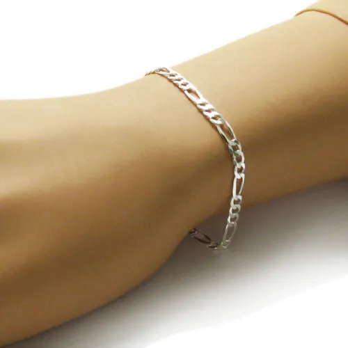Classic Sterling Silver Figaro Chain Bracelet in 4.5mm (Gauge 120) width. Available in 7" and 8" Lengths.