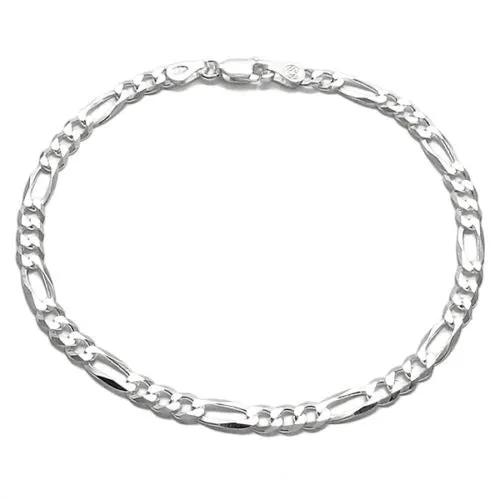 Classic Sterling Silver Figaro Chain Bracelet in 4.5mm (Gauge 120) width. Available in 7" and 8" Lengths.