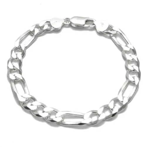 Classic Sterling Silver Figaro Chain Bracelet in 8mm (Gauge 200) width. Available in 8" and 9" Lengths.