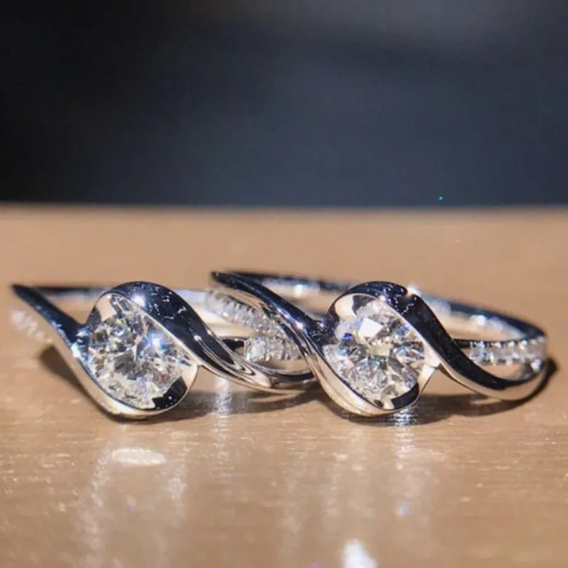 Classic White Sapphire Engagement Ring Women Wedding Jewelry