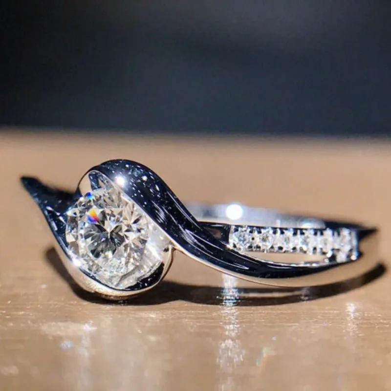Classic White Sapphire Engagement Ring Women Wedding Jewelry