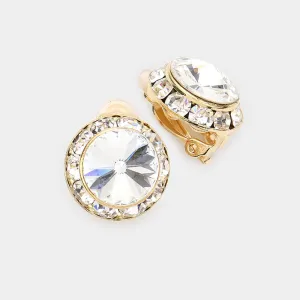 Clear Austrian Crystal Clip On Stud Earrings on Gold | 546178