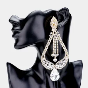 Clear Crystal Pageant Earrings on Gold | "Miss America"| Clip On | 439610