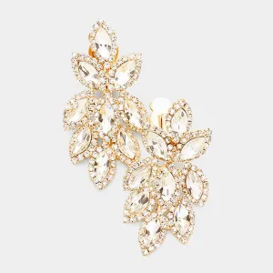 Clear Crystal Rhinestone Oval Cluster Clip On Earrings on Gold | 418307