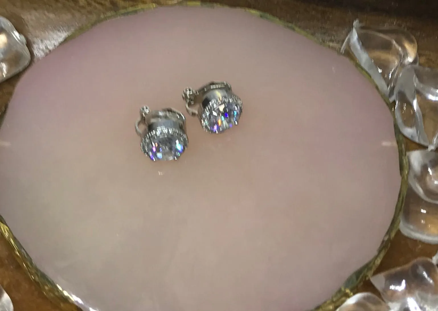 Clip On Earrings: Clear Crystal Cubes Silver